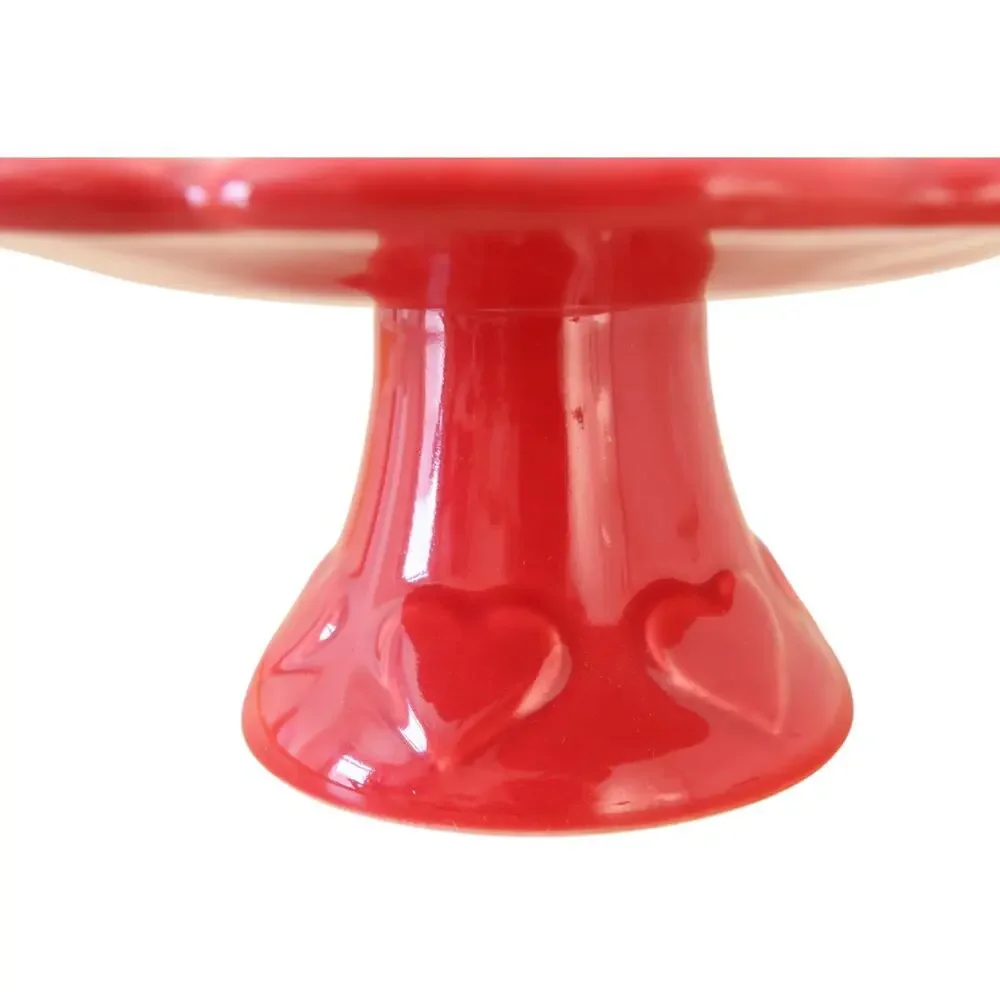 Sur La Table Red Embossed Hearts Cake Stand 8.5